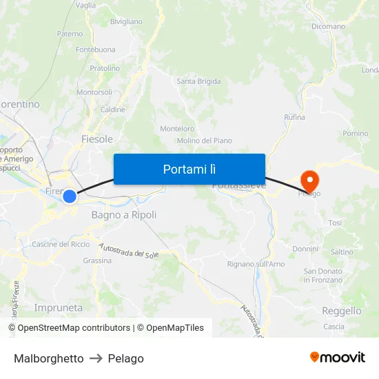 Malborghetto to Pelago map