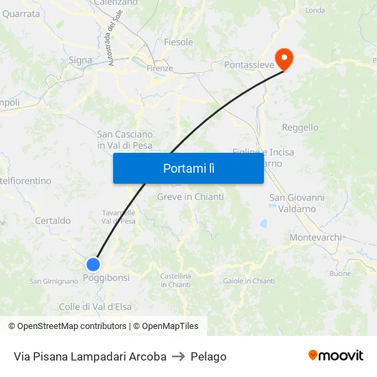 Via Pisana Lampadari Arcoba to Pelago map