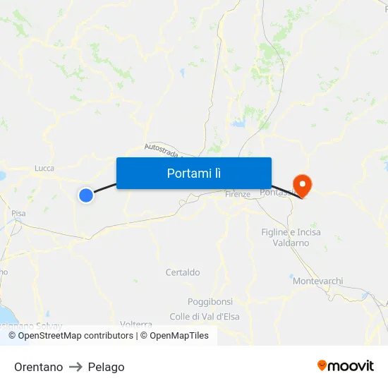 Orentano to Pelago map