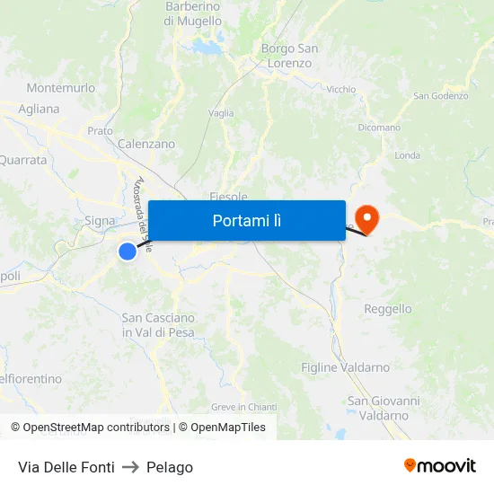 Via Delle Fonti to Pelago map