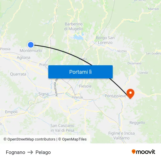 Fognano to Pelago map