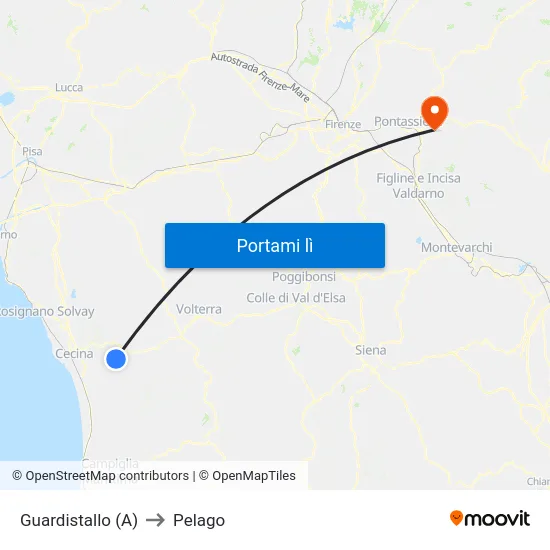Guardistallo (A) to Pelago map