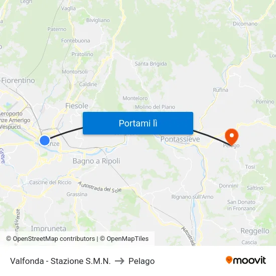 Valfonda - Stazione S.M.N. to Pelago map