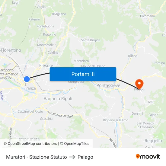 Muratori - Stazione Statuto to Pelago map
