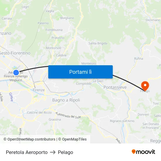 Peretola Aeroporto to Pelago map