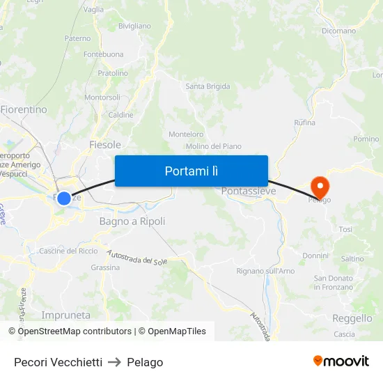 Pecori Vecchietti to Pelago map