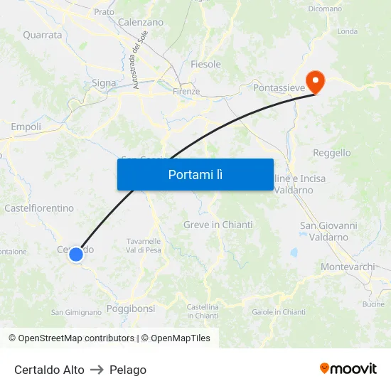 Certaldo Alto to Pelago map