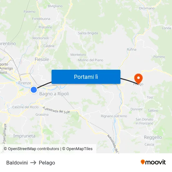 Baldovini to Pelago map