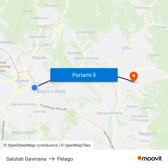 Salutati Gavinana to Pelago map