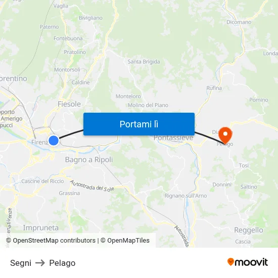Segni to Pelago map