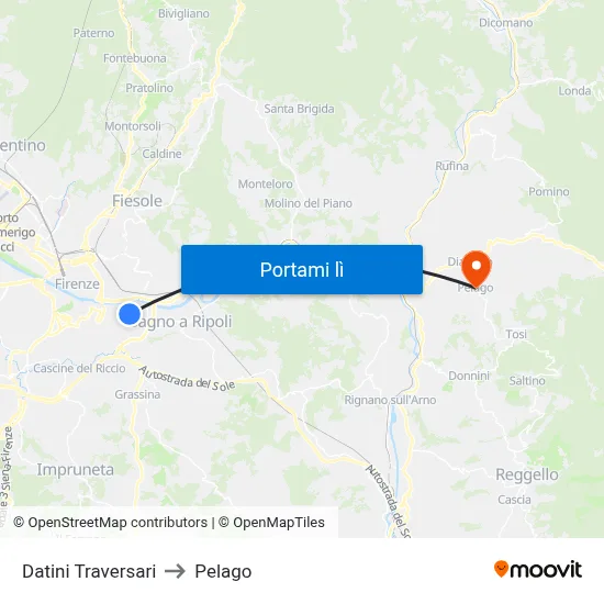 Datini Traversari to Pelago map
