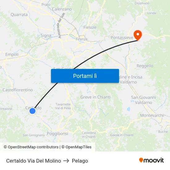 Certaldo Via Del Molino to Pelago map