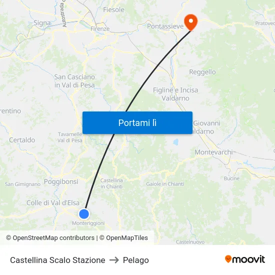 Castellina Scalo Stazione to Pelago map