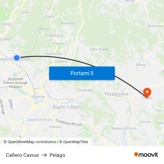 Cafiero Cavour to Pelago map