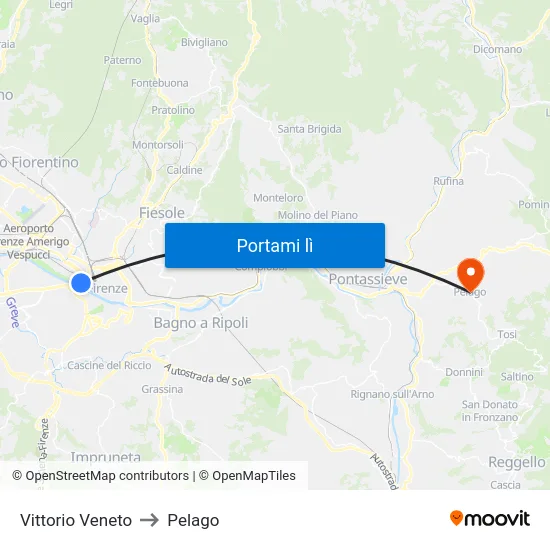 Vittorio Veneto to Pelago map