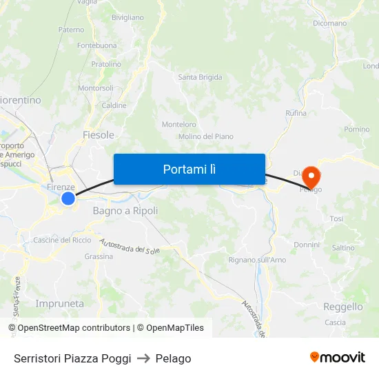 Serristori Piazza Poggi to Pelago map