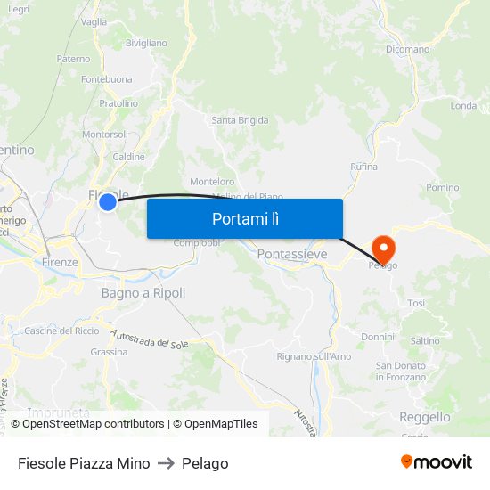 Fiesole Piazza Mino to Pelago map