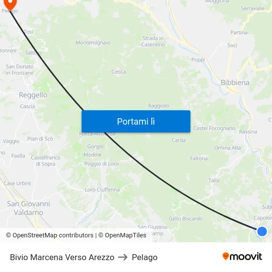 Bivio Marcena Verso Arezzo to Pelago map