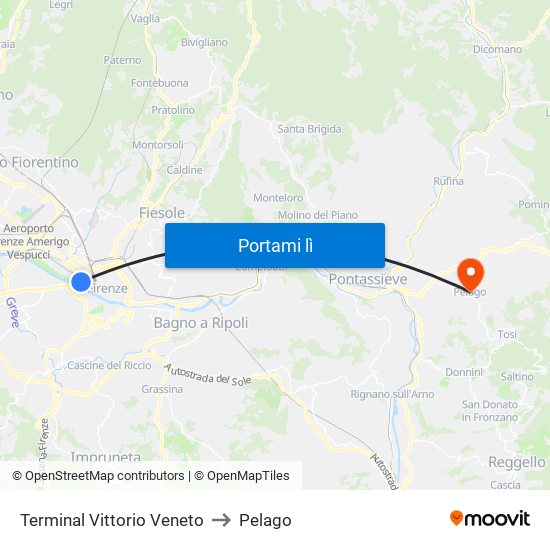 Terminal Vittorio Veneto to Pelago map