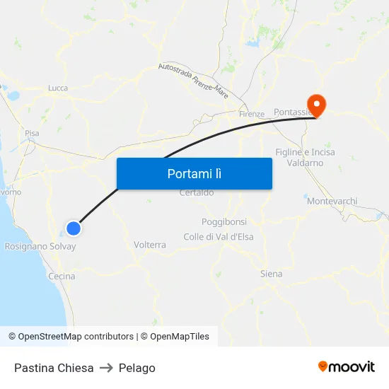 Pastina Chiesa to Pelago map