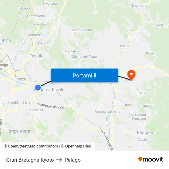 Gran Bretagna Kyoto to Pelago map