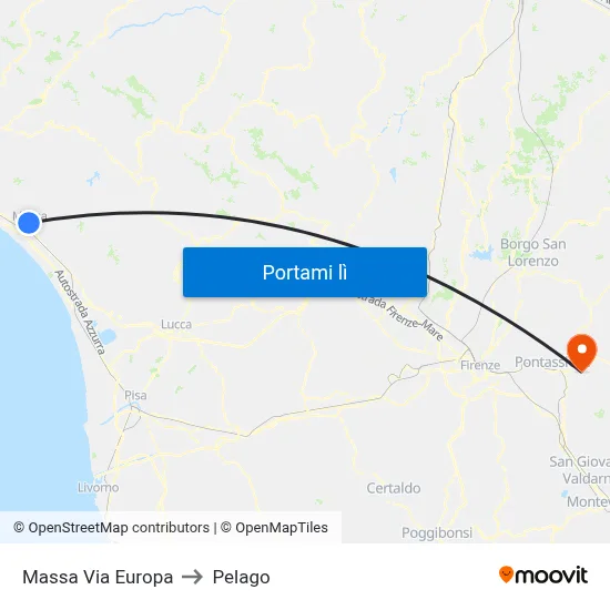 Massa Via Europa to Pelago map