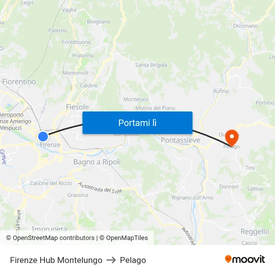 Firenze Hub Montelungo to Pelago map
