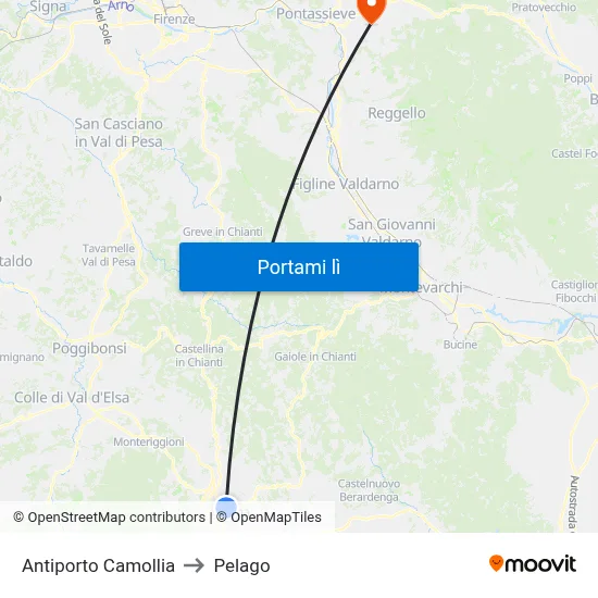 Antiporto Camollia to Pelago map
