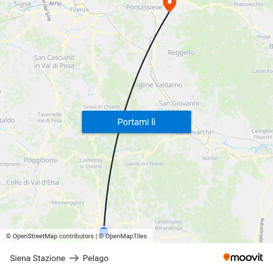 Siena Stazione to Pelago map