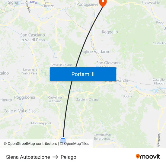 Siena Autostazione to Pelago map