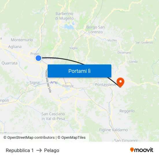 Repubblica 1 to Pelago map