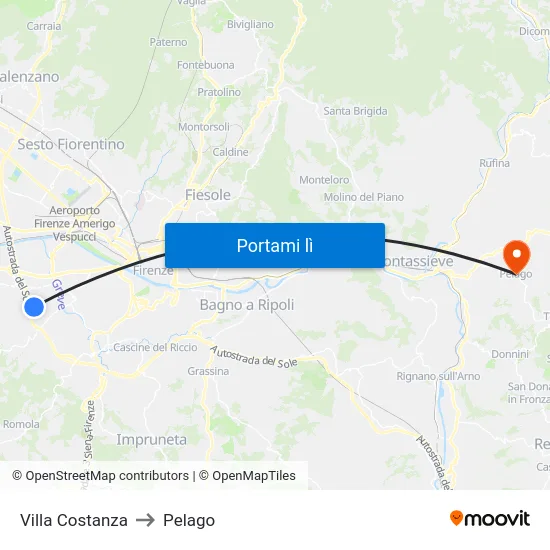 Villa Costanza to Pelago map