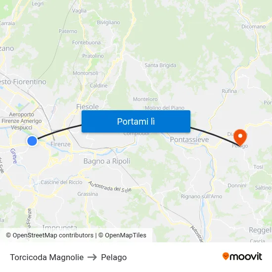 Torcicoda Magnolie to Pelago map