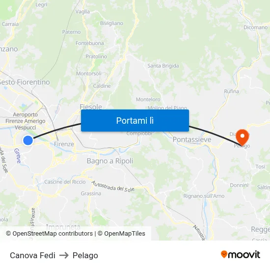 Canova Fedi to Pelago map