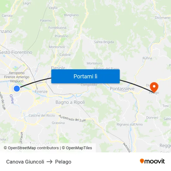 Canova Giuncoli to Pelago map