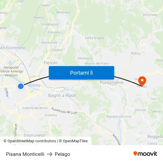 Pisana Monticelli to Pelago map