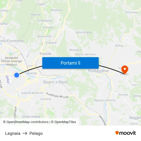 Legnaia to Pelago map