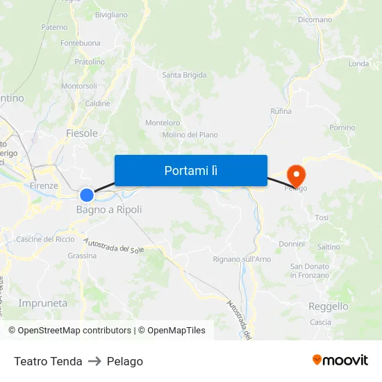 Teatro Tenda to Pelago map