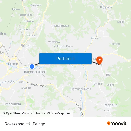 Rovezzano to Pelago map