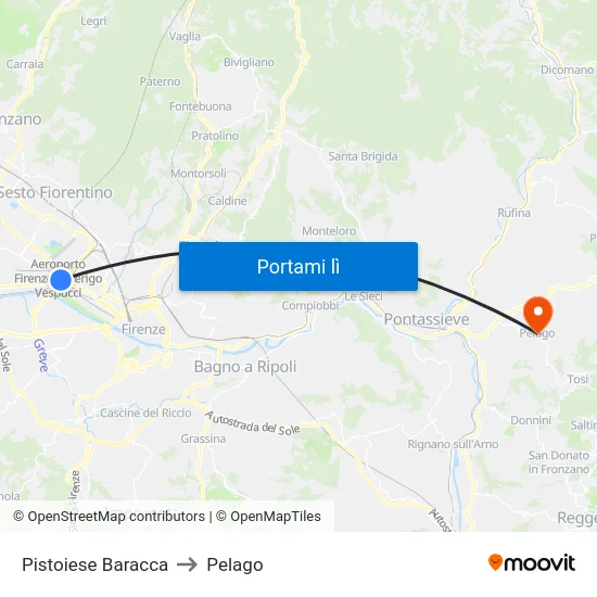 Pistoiese Baracca to Pelago map