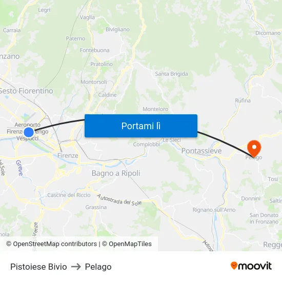 Pistoiese Bivio to Pelago map