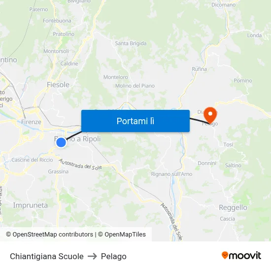 Chiantigiana Scuole to Pelago map