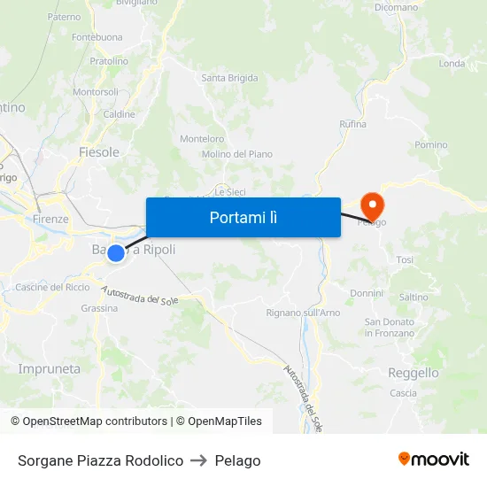 Sorgane Piazza Rodolico to Pelago map