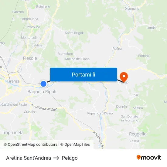 Aretina Sant'Andrea to Pelago map