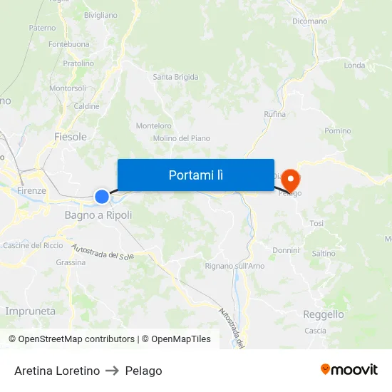 Aretina Loretino to Pelago map