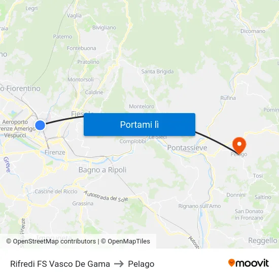 Rifredi FS Vasco De Gama to Pelago map