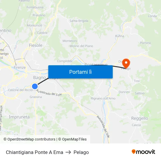Chiantigiana Ponte A Ema to Pelago map