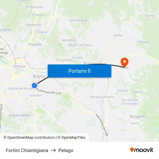 Fortini Chiantigiana to Pelago map
