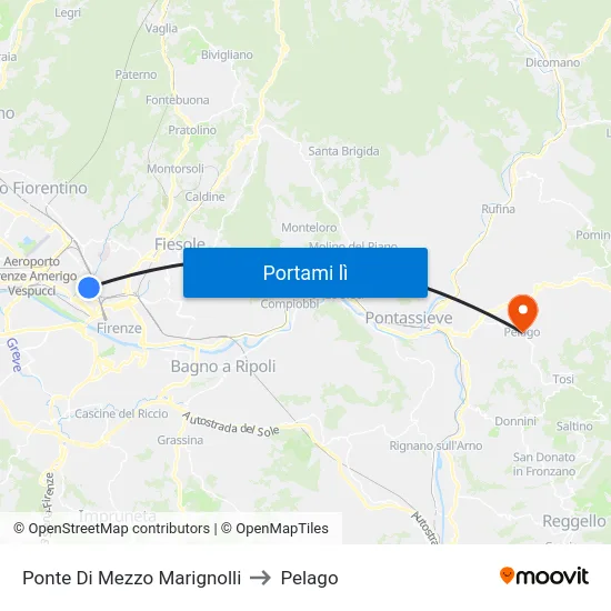 Ponte Di Mezzo Marignolli to Pelago map