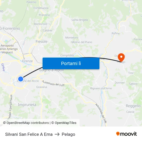Silvani San Felice A Ema to Pelago map